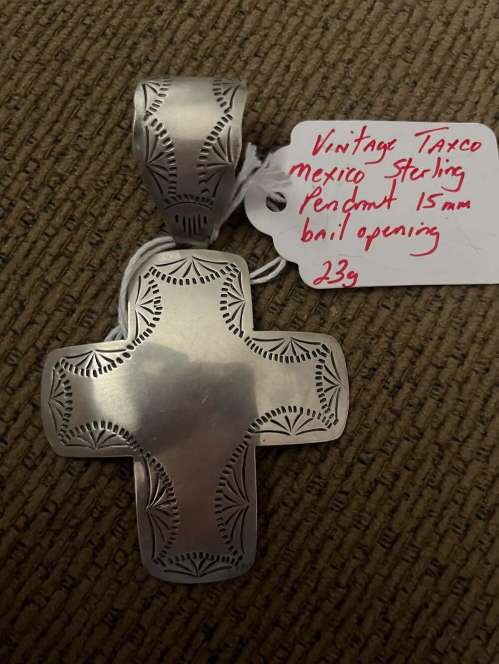 Vintage Taxco Mexico SS 925 Signed Cross Pendant "3.75 X 2.5" 23 G 15mm Bail - Picture 2 of 5